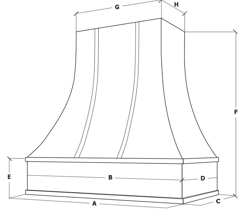 Measurements for curved-trimless-wood-range-hood
