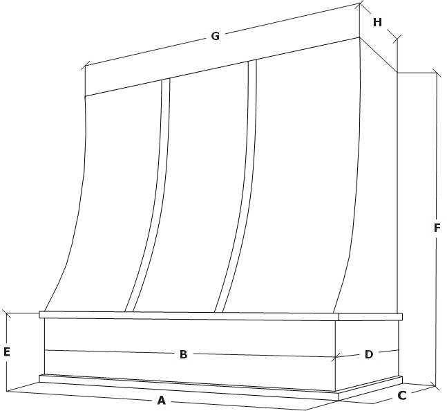 Measurements for sloped-trimless-wood-range-hood