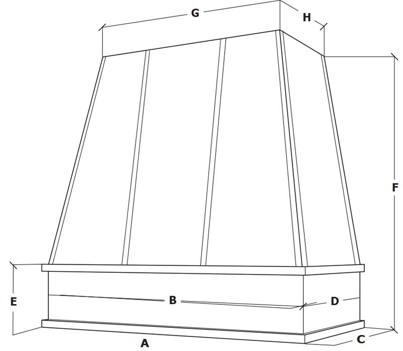 Measurements for tapered-trimless-wood-range-hood